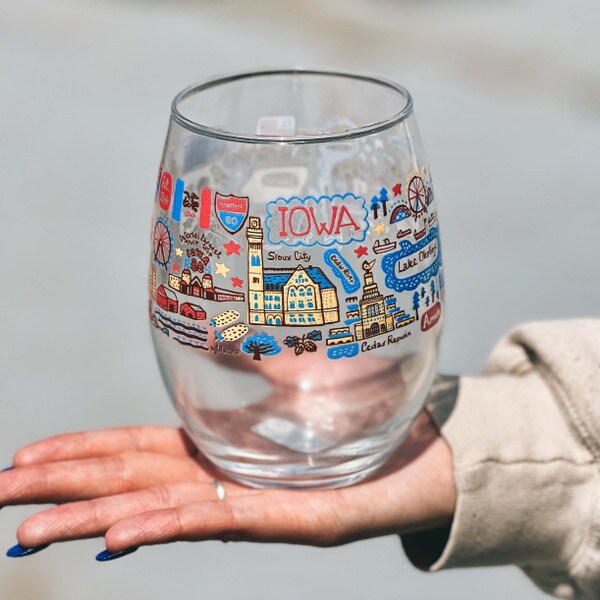 Julia Gash State of Iowa Clear Stemless 21 oz Wine Glass